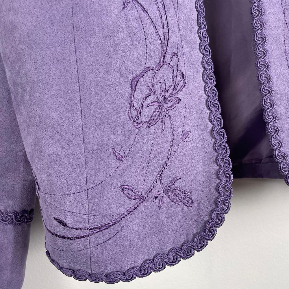 y2k Purple Floral Embroidered Faux Suede Jacket Womens M Feminine Cottagecore - Picture 9 of 16